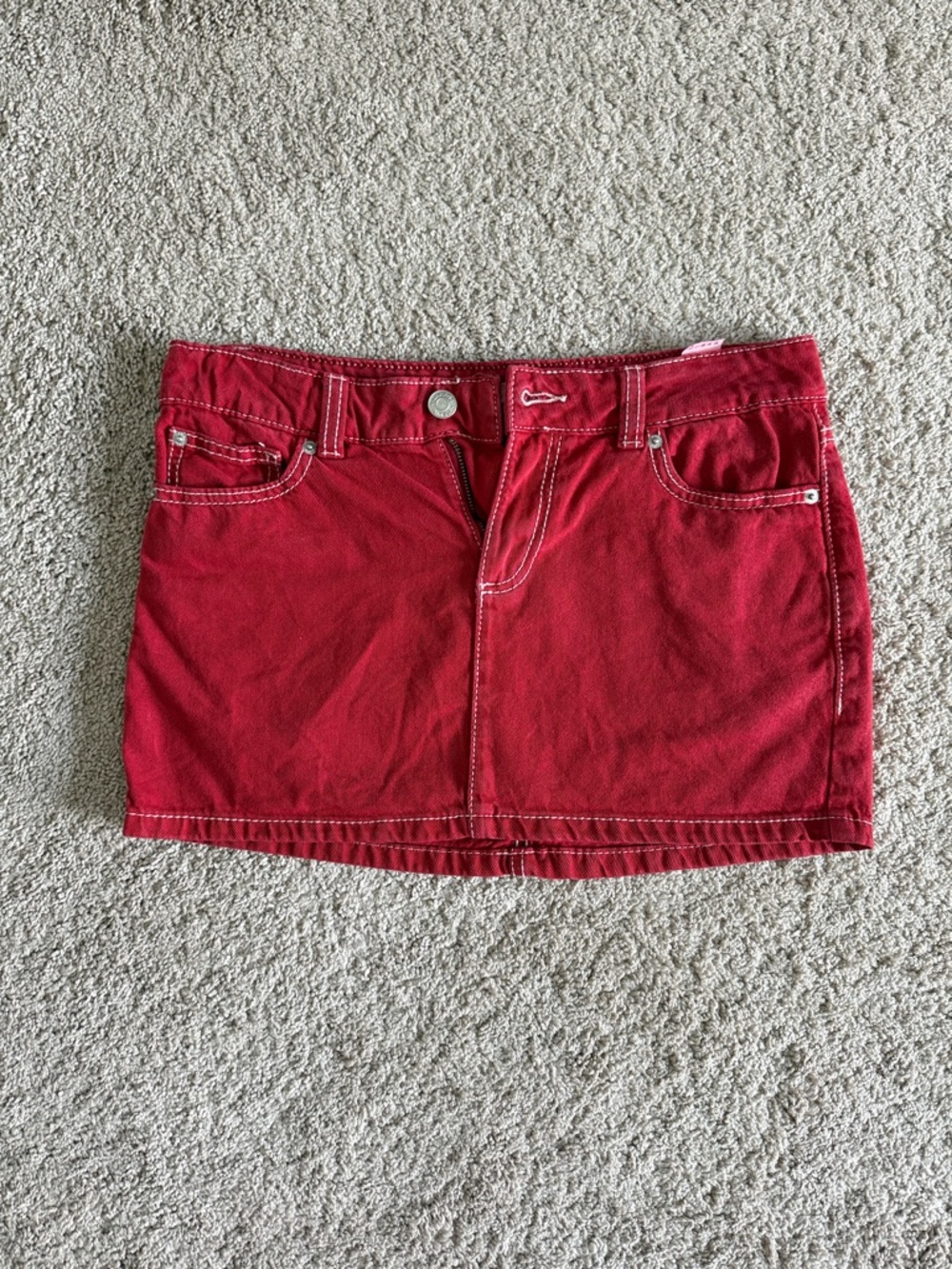 Garage Red Denim Mini Skirt